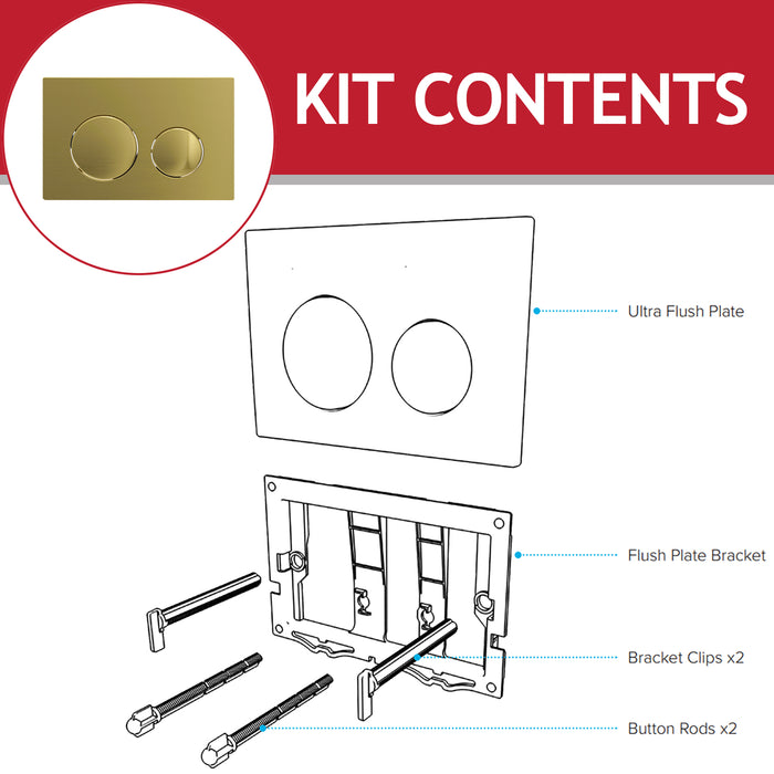 Luxury Flush Plate Kit for Concealed Toilet Cistern Wall Hung Frame (Brushed Brass, 245mm x 165mm)