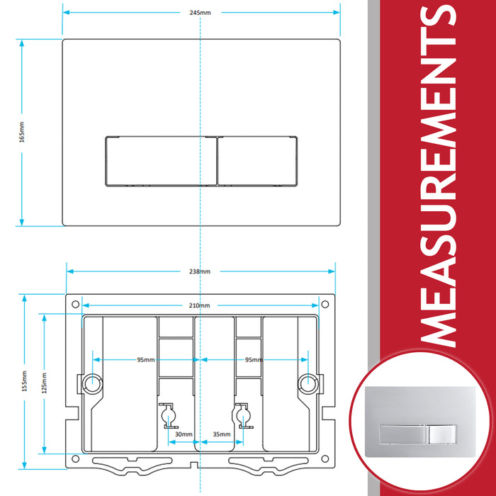 Luxury Concealed Toilet Cistern Flush Plate Kit for Wall Hung Frame (Chrome Silver, 245mm x 165mm)