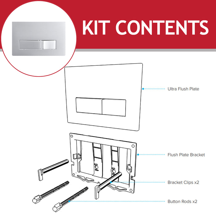 Luxury Concealed Toilet Cistern Flush Plate Kit for Wall Hung Frame (Chrome Silver, 245mm x 165mm)