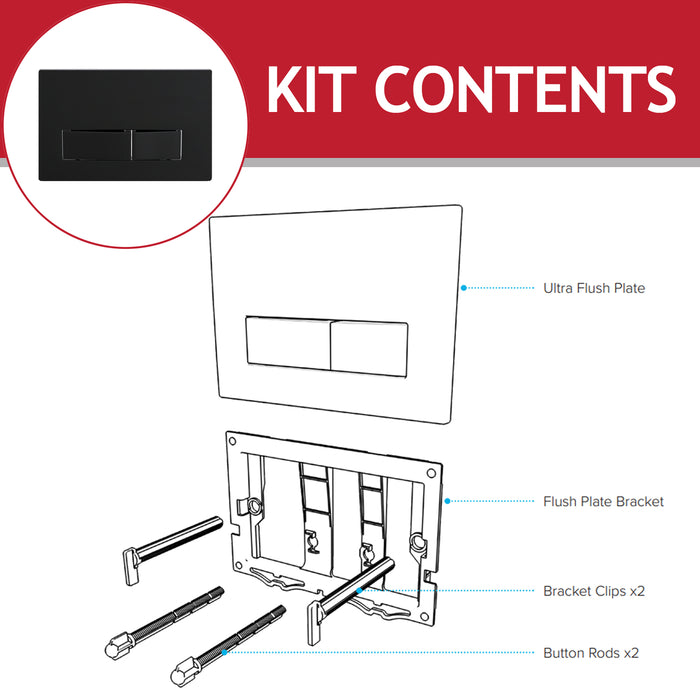 Luxury Concealed Toilet Cistern Flush Plate Kit for Wall Hung Frame (Matt Black, 245mm x 165mm)