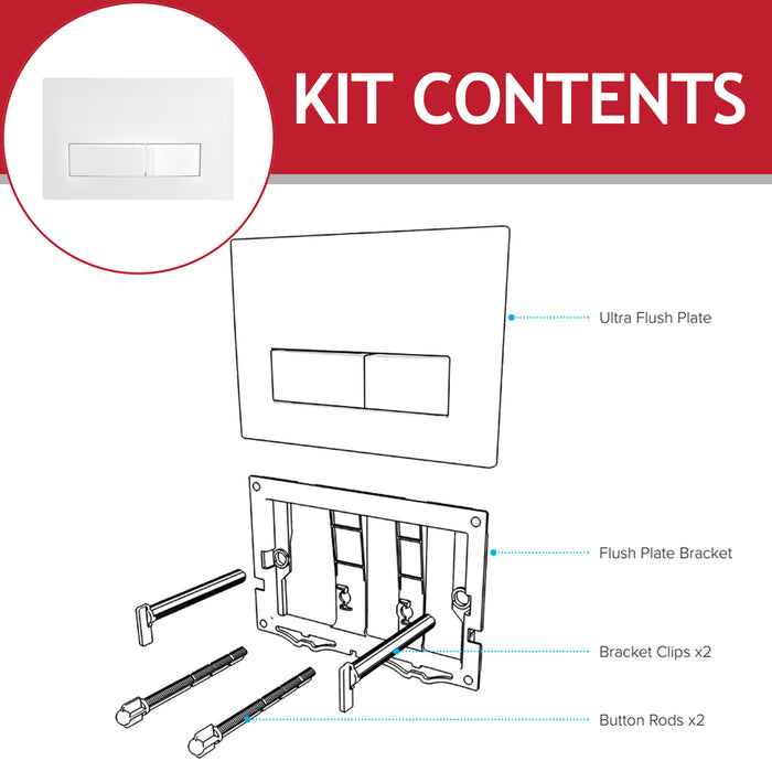 Luxury Concealed Toilet Cistern Flush Plate Kit for Wall Hung Frame (Gloss White, 245mm x 165mm)