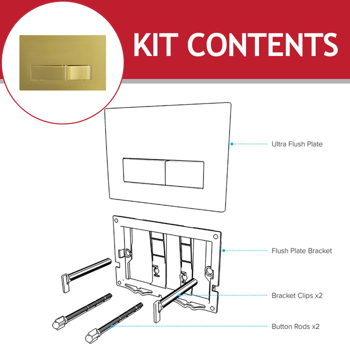 Luxury Concealed Toilet Cistern Flush Plate Kit for Wall Hung Frame (Brushed Brass, 245mm x 165mm)