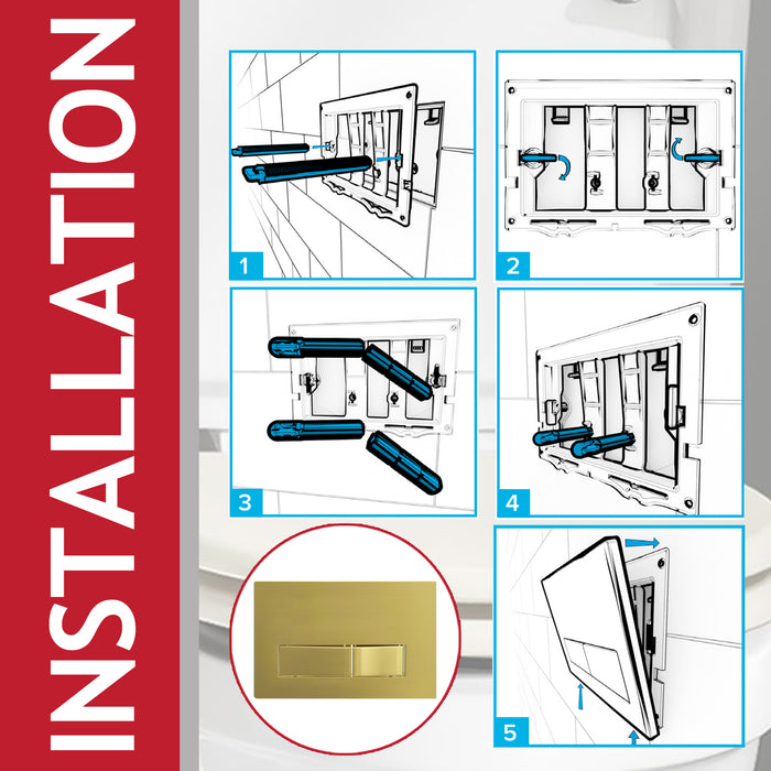 Luxury Concealed Toilet Cistern Flush Plate Kit for Wall Hung Frame (Brushed Brass, 245mm x 165mm)