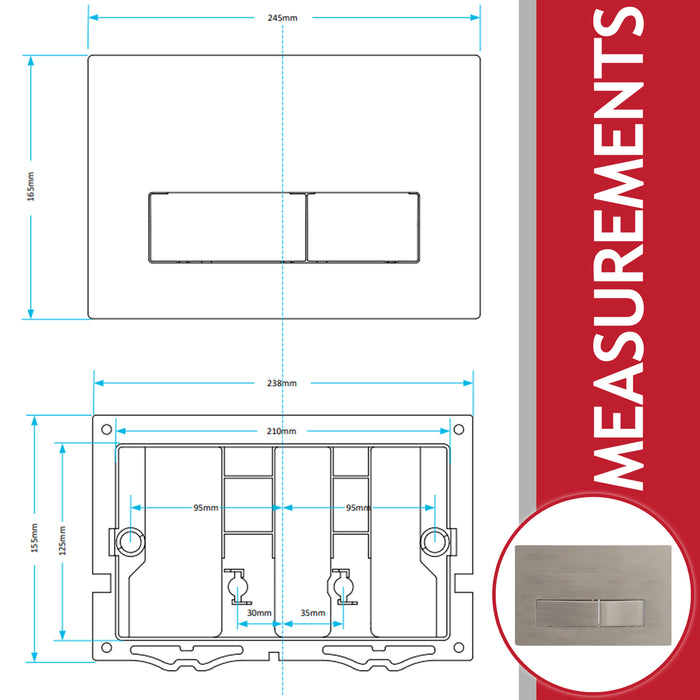 Luxury Concealed Toilet Cistern Flush Plate Kit for Wall Hung Frame (Brushed Nickel, 245mm x 165mm)