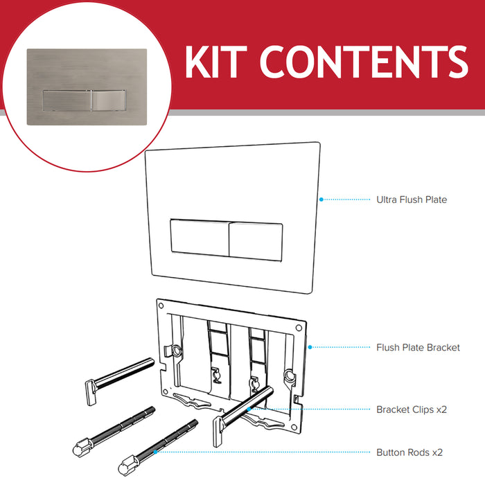 Luxury Concealed Toilet Cistern Flush Plate Kit for Wall Hung Frame (Brushed Nickel, 245mm x 165mm)