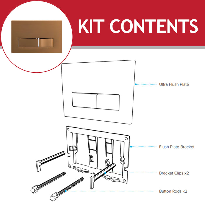 Luxury Concealed Toilet Cistern Flush Plate Kit for Wall Hung Frame (Brushed Copper, 245mm x 165mm)