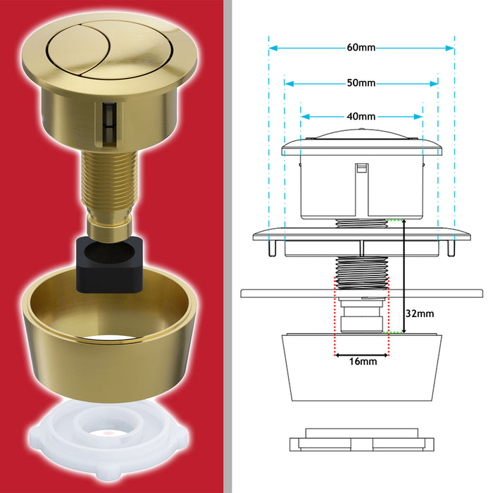 Push Flush Threaded Push Button Toilet Flush Toilet Flush Button, Yeelua Dual Flush Toilet
