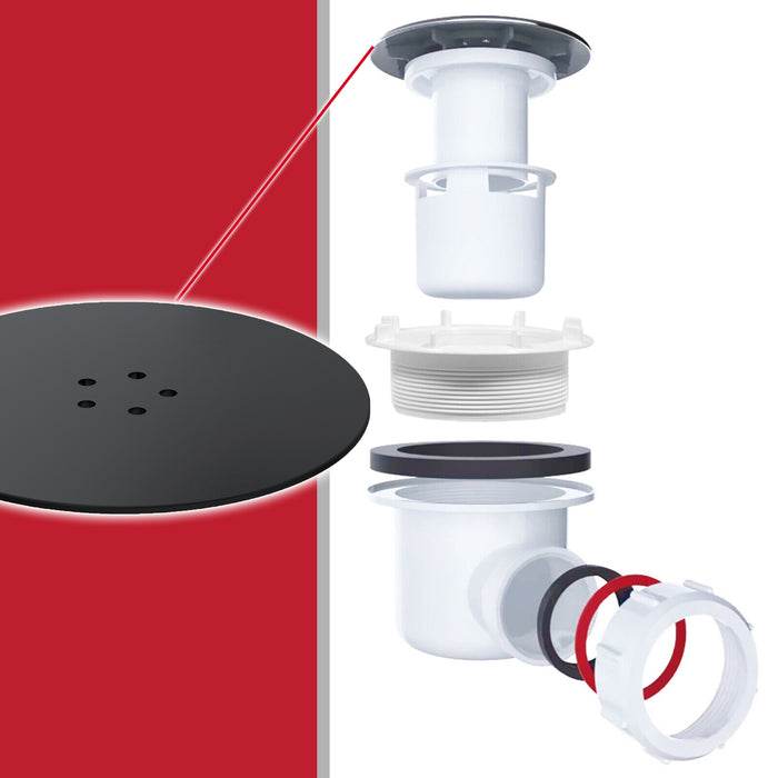 Shower Trap for 90mm Tray Plug Hole 1.5" Luxury Drain Water Waste Dome Base Kit (Matt Black)