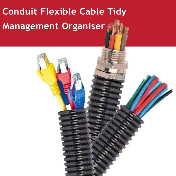 32mm Cable Conduit Flexible Tube Tidy Sleeving Organiser 3.2cm Black 10m