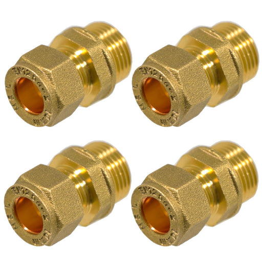 Compression Connector 10mm x 3/8" BSP Male Straight Brass Pipe Coupler Adaptor Fitting (Pack of 4)