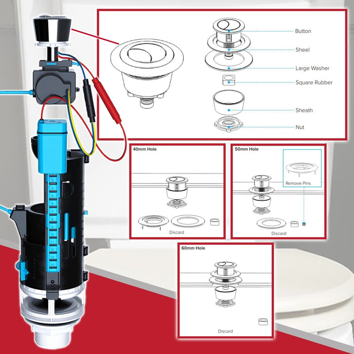 Universal Auto Flush Toilet Valve 1.5" 2" Touchless WC Cistern Dual Sensor Button Kit