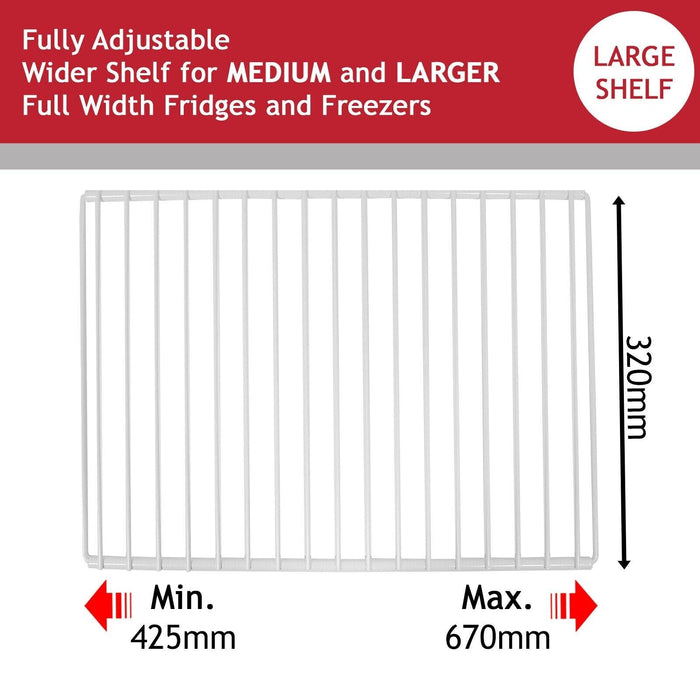 Large Fridge Shelf for ZANUSSI Adjustable White Plastic Coated Shelves (Pack of 2, 425mm - 670mm x 320mm)