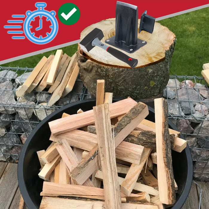 Kindling Splitter Lump Sledge Hammer Kit Heavy Duty Mounted Log Splitting Wood Chisel Wedge Set (Large)