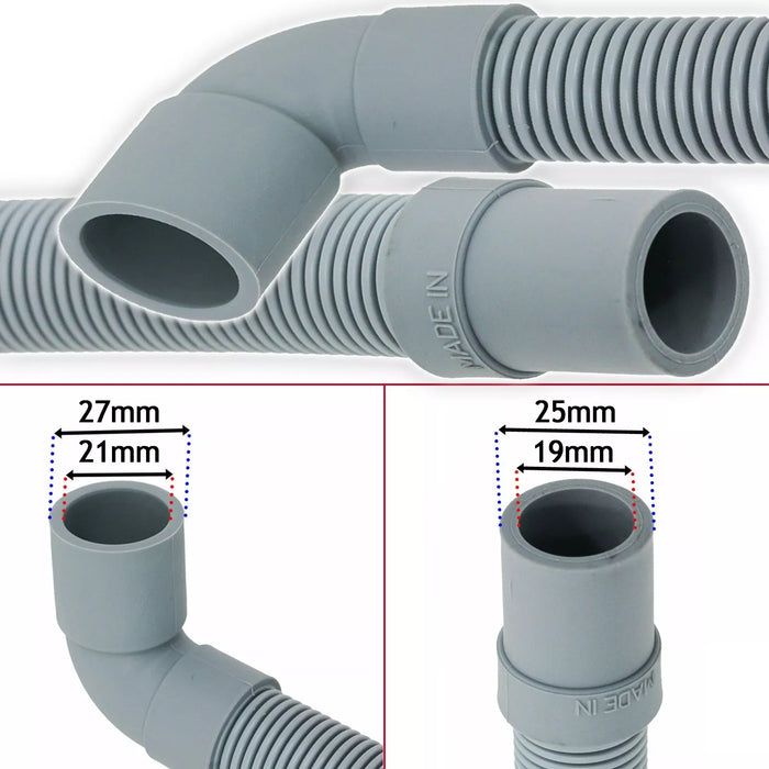 Drain Hose + Seal Plug Kit Washing Machine Dishwasher Right Angle Waste Pipe Outlet Extension Set (2.5m)