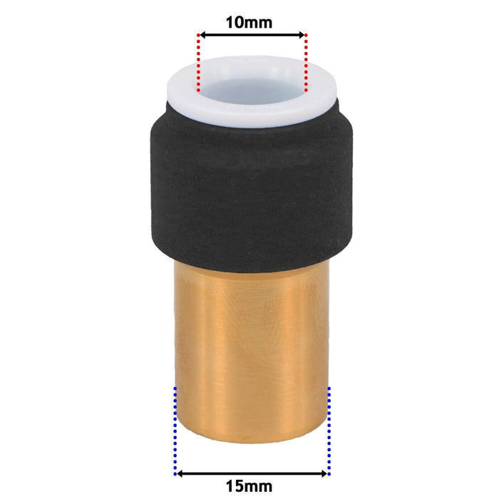 Radiator Valve 15mm x 10mm Black Pushfit Reducing Straight Speed Fit Compression Stem Valves (Pack of 3)