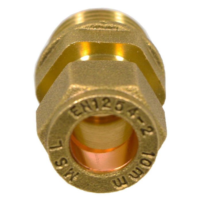 Compression Connector 10mm x 3/8" BSP Male Straight Brass Pipe Coupler Adaptor Fitting (Pack of 2)