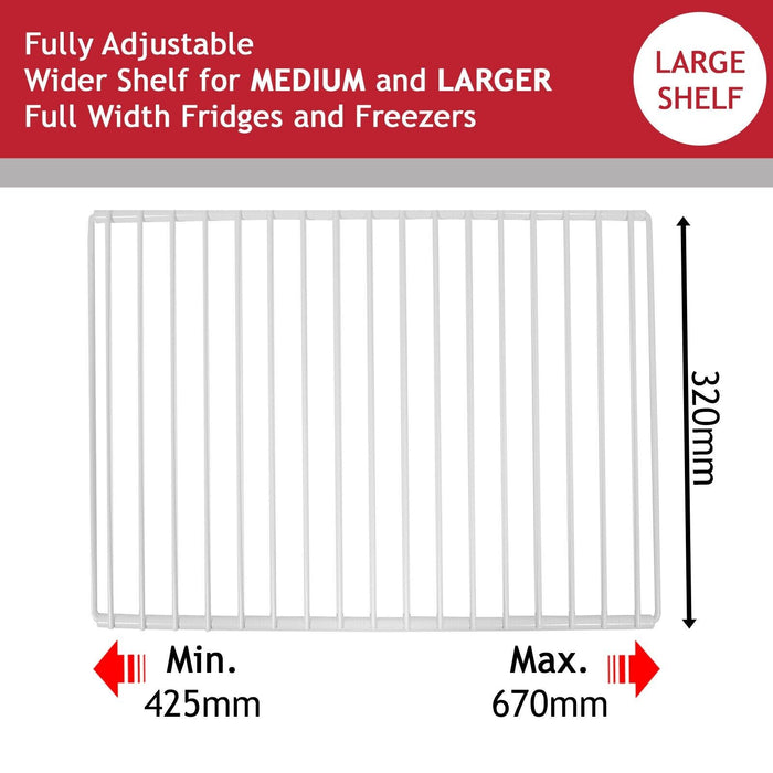 Universal Large Fridge Shelf Adjustable White Plastic Coated Shelves (Pack of 2, 425mm - 670mm x 320mm)