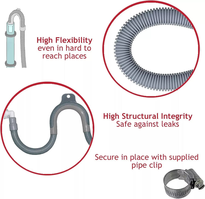 Water Fill Pipe + Drain Hose + Seal Plug Kit Washing Machine Dishwasher Waste Extension Set (2.5m)