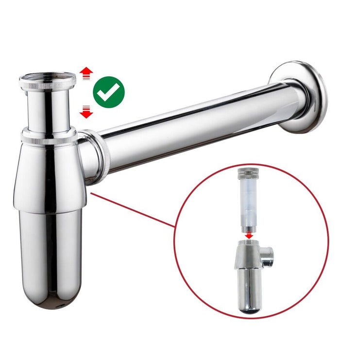 Bottle Waste Trap 32mm Adjustable Chrome Silver 35mm Pipe Kitchen Bathroom Sink Basin Set