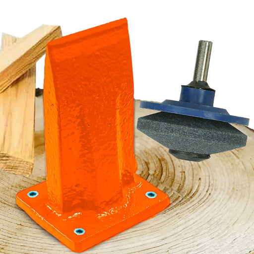 Kindling Splitter Firewood Log Mounted Wedge Splitting Base + Drill Blade Sharpener Attachment Kit