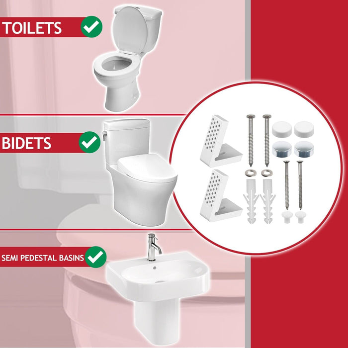 Toilet Pan Fixing Kit Angled Floor WC Bidet Basin Bathroom Bracket Set (White and Chrome Silver Caps)