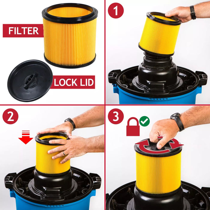 Wet & Dry Cartridge Filter + Foam Sleeve for Lidl Parkside PNTS 1250 1300 1400 1500 Vacuum Cleaner