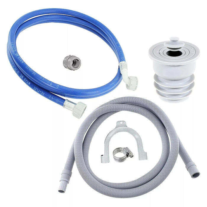 Water Fill Pipe + Drain Hose + Seal Plug Kit Washing Machine Dishwasher Waste Extension Set (2.5m)