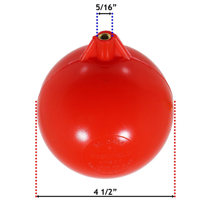 4 1/2" Ball Float for Toilet Cistern Ballcock Flush Valve BS 2456 (Plastic with Brass Thread Fitting)