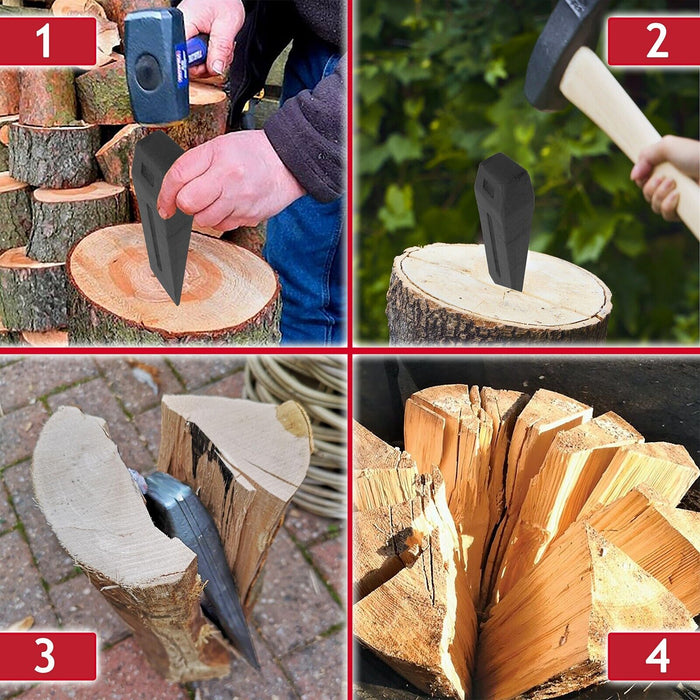 Log Splitter Lump Hammer 2KG Club Mallet + 6lb 10" Chisel Wedge Wood Splitting Maul Kit