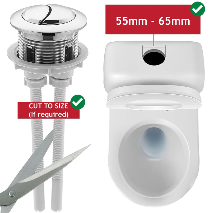 Toilet Dual Flush Button 58mm WC Cistern Chrome Plated 215mm Double Push Rod Kit