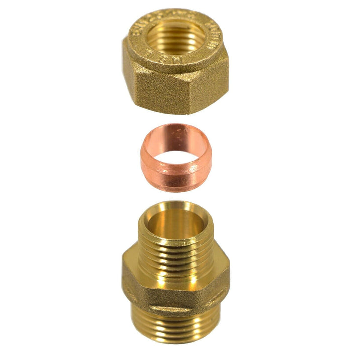 Compression Connector 10mm x 3/8" BSP Male Straight Brass Pipe Coupler Adaptor Fitting (Pack of 10)