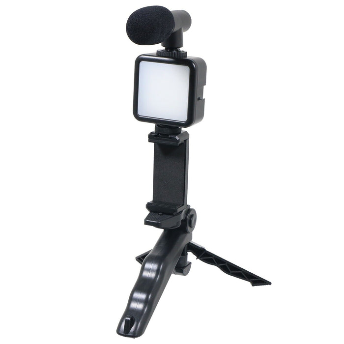 Phone Video Making Kit LED Light Box Mount Adjustable Tripod Microphone Vlogging Set