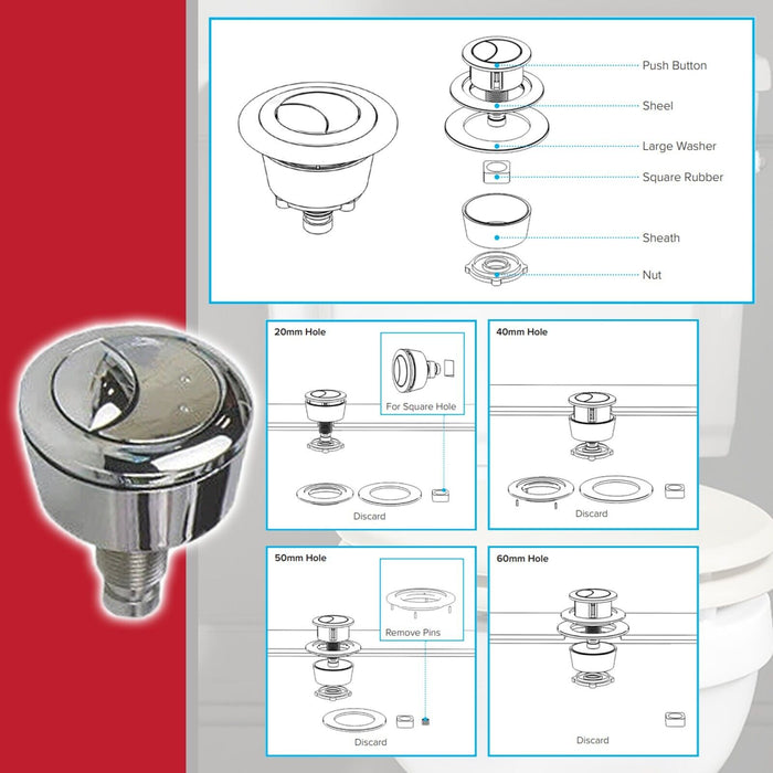 Universal Dual Flush Toilet Valve 1.5" 2" WC Cistern Push Button Lever Handle Kit