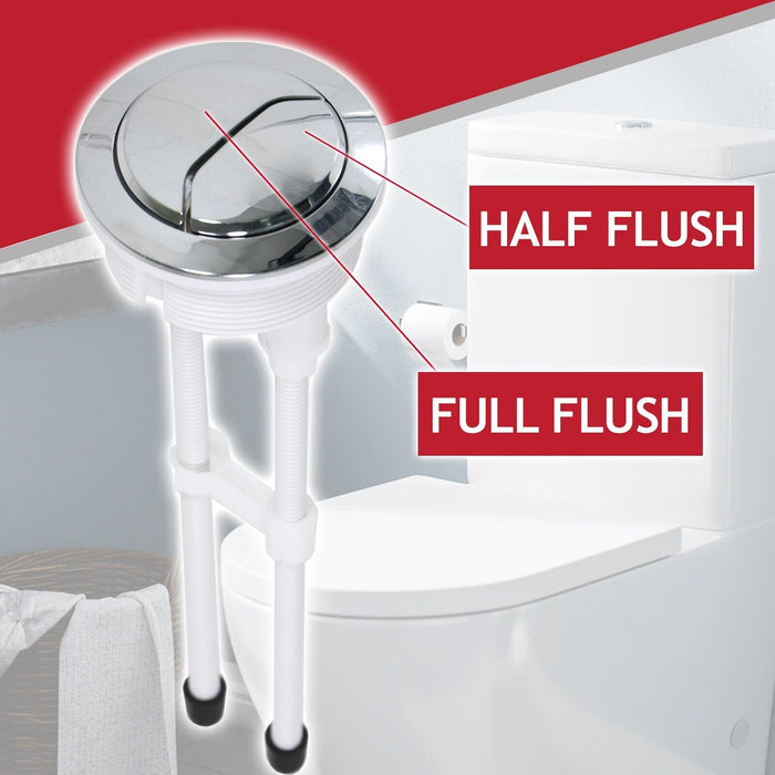 Toilet Dual Flush Button 58mm WC Cistern Chrome Plated 215mm Double Push Rod Kit