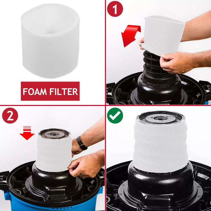 Wet & Dry Cartridge Filter + Foam Sleeve for Vacmaster Vacuum Cleaners (20 Litre to 60 Litre Models)