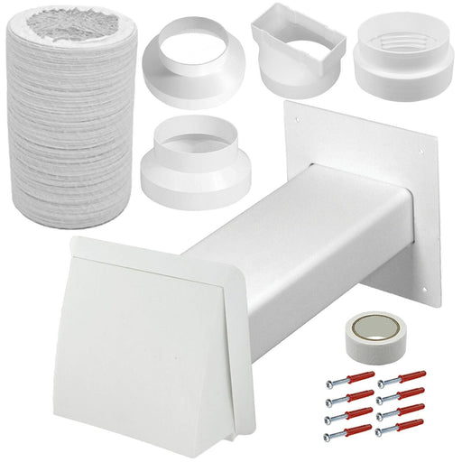 Cooker Hood External Vent Kit 4" 5" 6" 100mm 125mm 150mm Universal Exterior Wall Ducting Set (White)