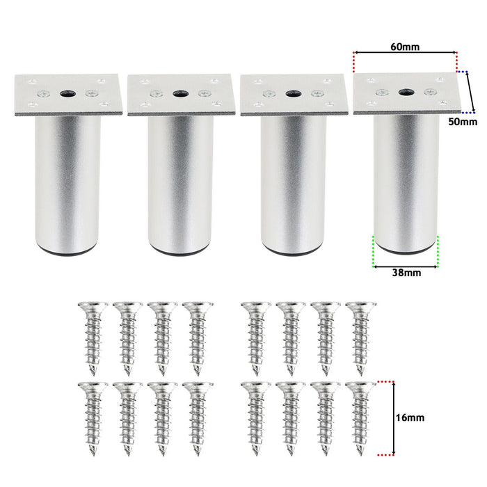 Universal Adjustable Furniture Feet 4.5" Silver Sofa Cabinet Bed Chair Riser Legs (Pack of 4)