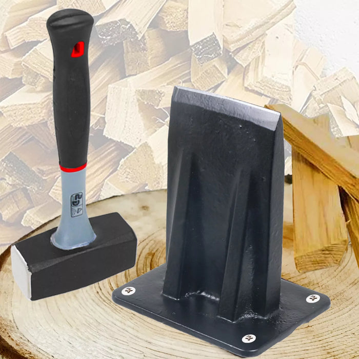 Kindling Splitter Lump Sledge Hammer Kit Large Heavy Duty Mounted Log Splitting Wood Chisel Wedge Set