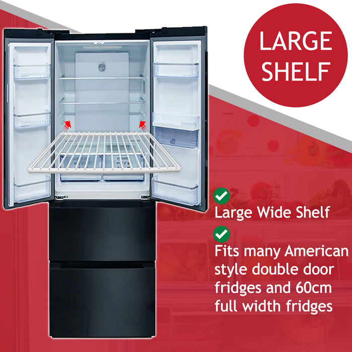 Universal Fridge Freezer Shelf Adjustable White Plastic Coated Extendable Arms (Large, 425mm - 670mm x 320mm)