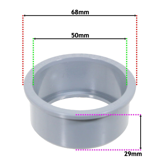 50mm Boss Adaptor Solvent Soil Stack Waste Pipe Reducer Push Fit Seal Ring (Grey)