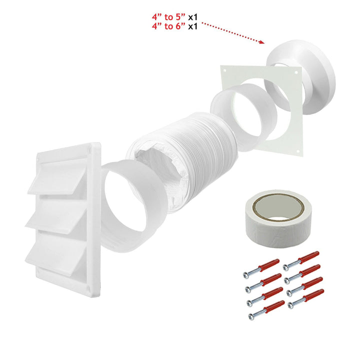 Air Conditioning External Vent Kit 4" 5" 6" 100mm 125mm 150mm Universal Exterior Wall Duct Set (White)