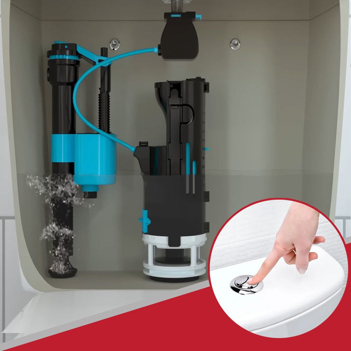 Universal Dual Flush Toilet Valve 1.5" 2" WC Cistern Push Button Kit (570mm Cable)