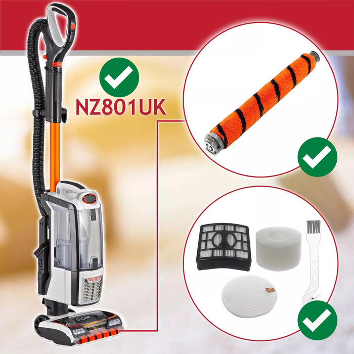 Brushroll Filter Kit for Shark NZ801UK Vacuum Cleaner Soft Roller Brush + HEPA Allergy Filters + Hair Removal Cleaning Tool Set