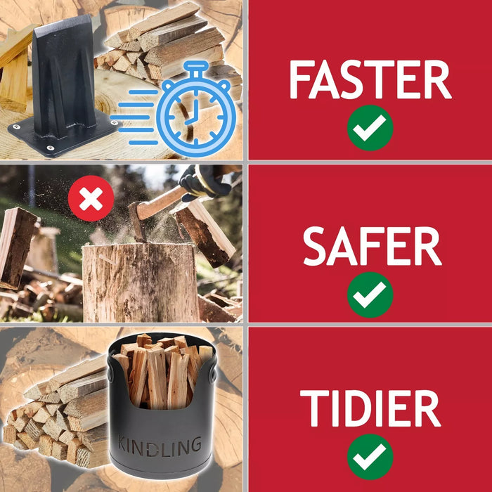 Kindling Splitter Lump Mallet Hammer Kit Heavy Duty Mounted Log Splitting Wood Chisel Wedge Set (Large)