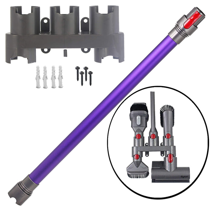 Purple Rod Wand Tube Pipe for Dyson V10 SV12 Vacuum + Wall Mount Tool Holder Rack