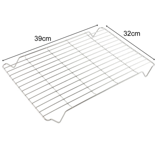 39cm width, 32cm depth, 3cm height Universal Grill Pan Rack Wire Tray