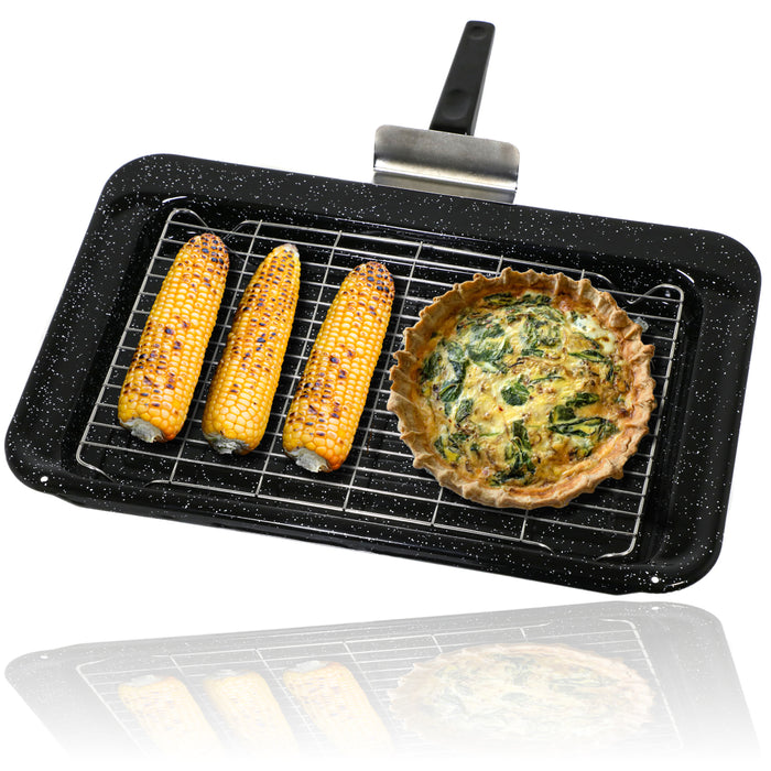Small Square Enamelled Grill Pan Tray Rack & Handle for Bush Oven Cooker