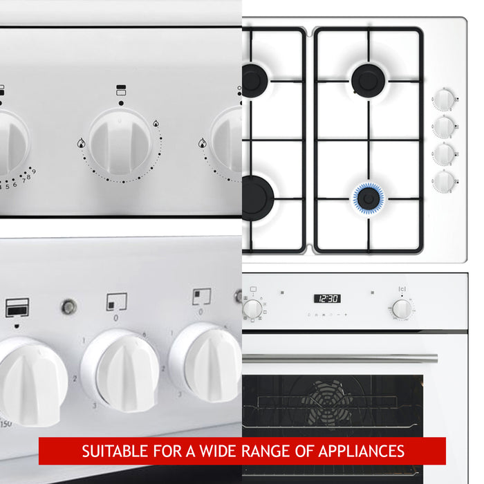 UNIVERSAL White CONTROL KNOB & ADAPTORS for AMICA Cooker Oven Hob x 6