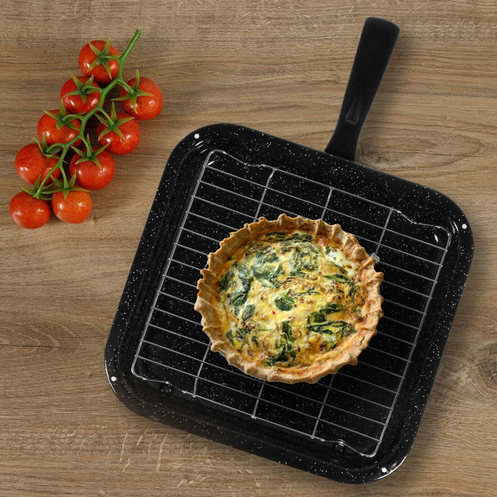 Small Square Grill Pan, Rack & Detachable Handle for SMEG Non-Stick (Black, 285 mm x 275 mm)