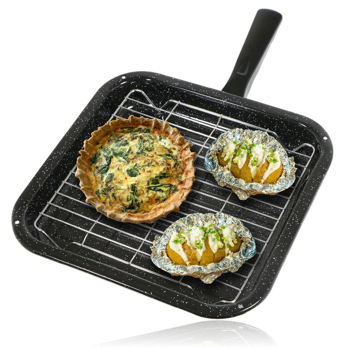 Small Square Grill Pan, Rack & Detachable Handle for Stoves Non-Stick (Black, 285 mm x 275 mm)